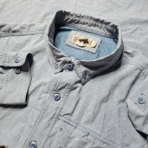 Duluth Trading Co. Mens 2XL Button Down Long Sleeve Shirt Lightweight Blue